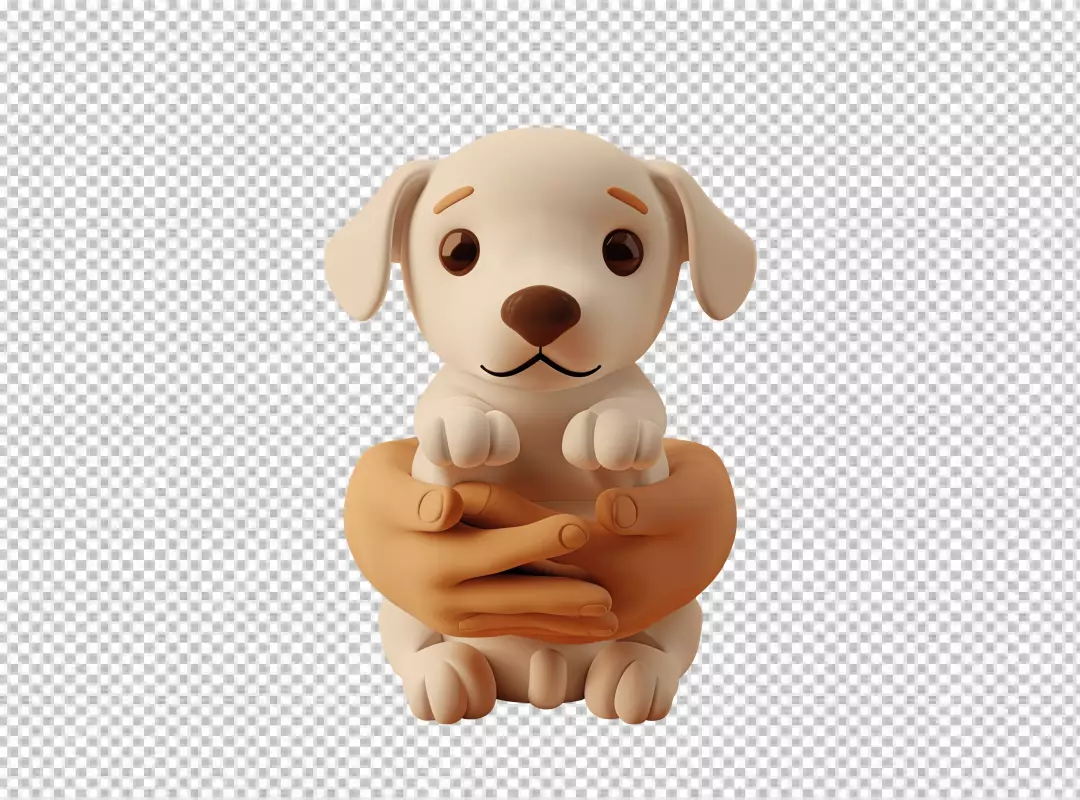 Adorable 3D Rendered Puppy Held by Loving Hands Symbolizing Care and Adoption