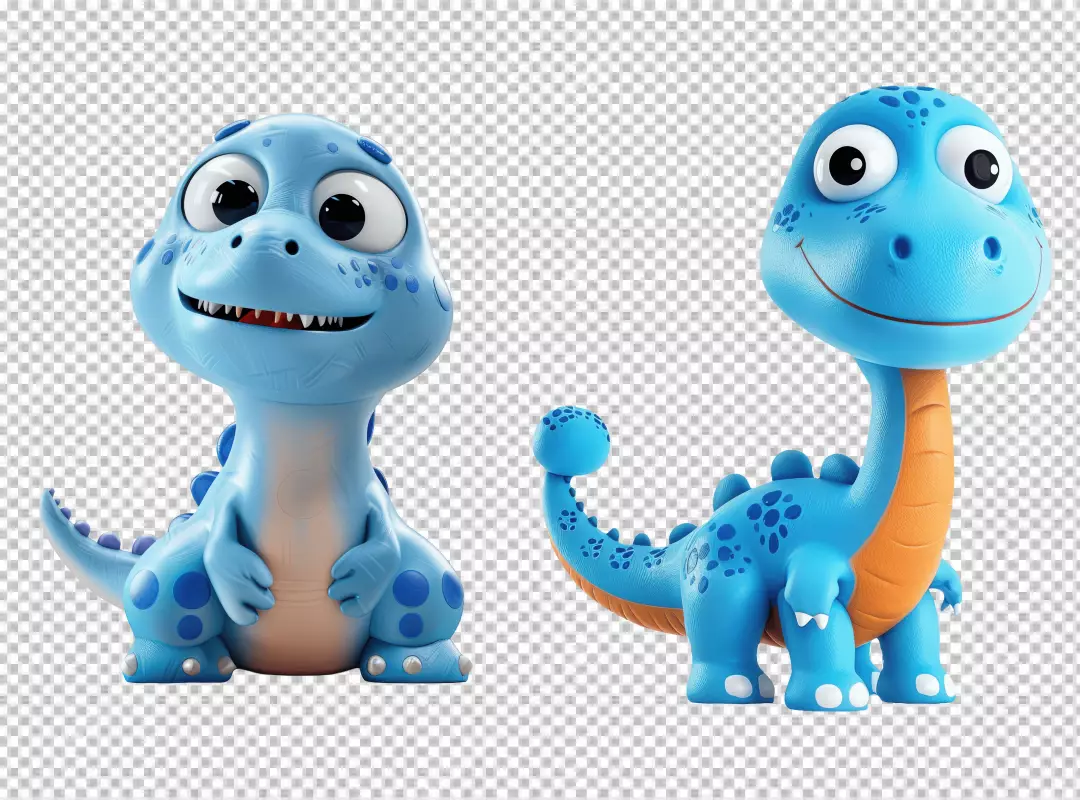 Adorable 3D Rendered Blue Dinosaurs with Friendly Smiles PNG