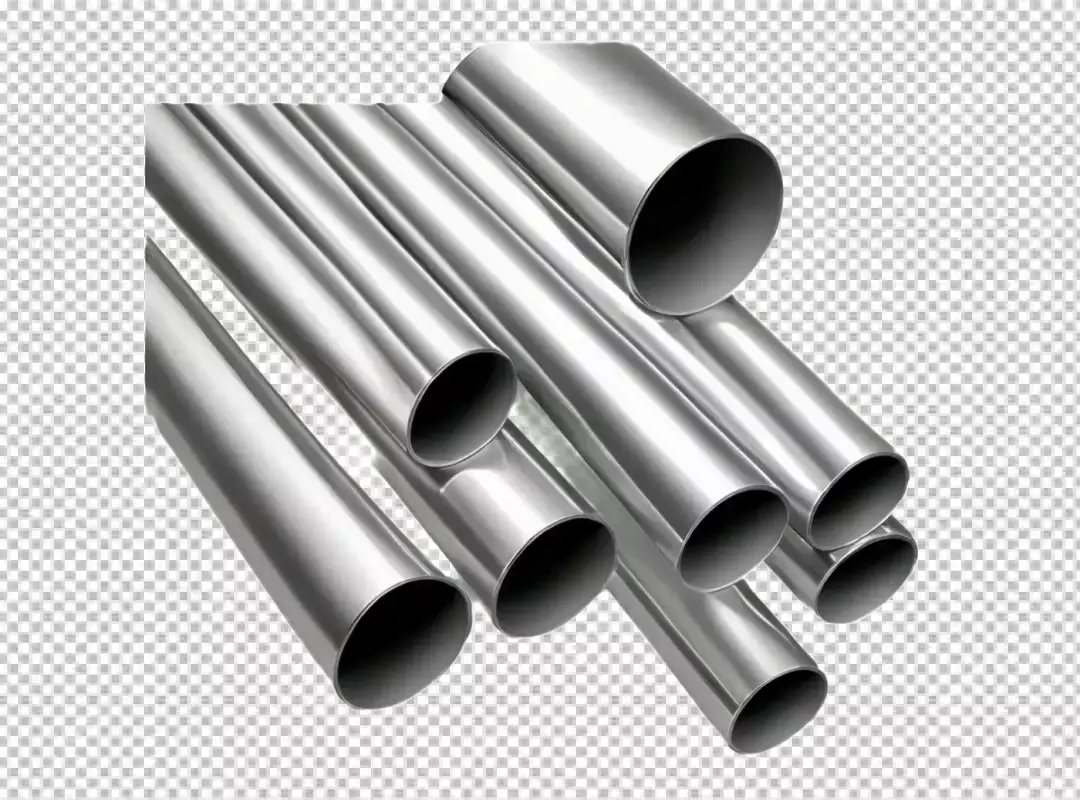 Shiny Metal Pipes Industrial Stock for Construction and Manufacturing on White Background