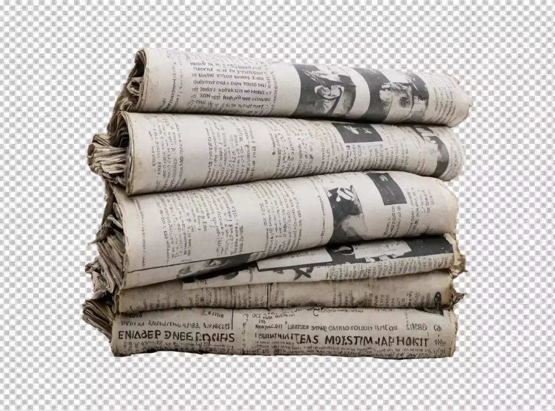 Stacked Rolled Vintage Newspapers Showing Historical Articles and Print Media Collection