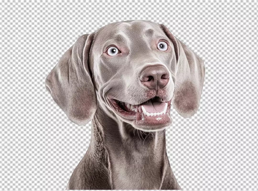 Happy Weimaraner Dog with Surprised Expression and Bright Blue Eyes
