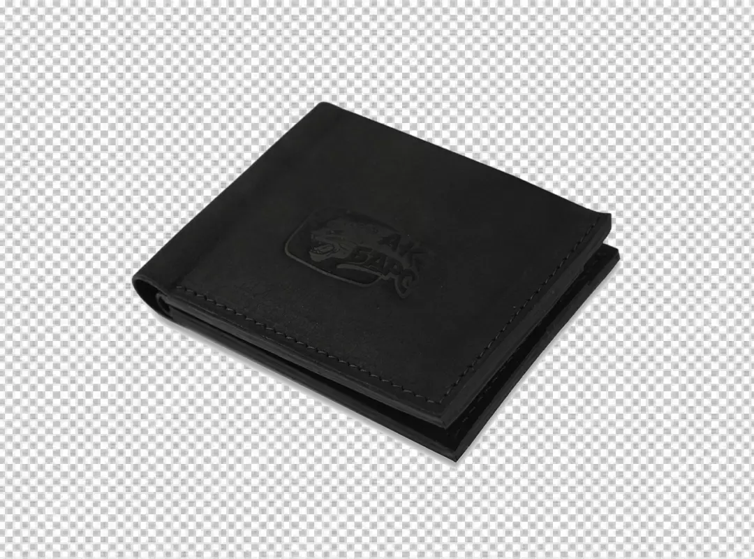 Stylish Black Leather Wallet with Embossed Logo on White Background Product Image