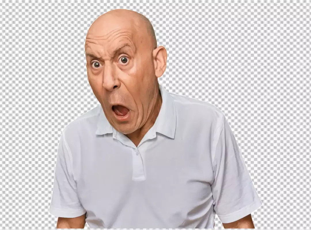 Bald Man's Visceral Expression of Shock and Wide-Eyed Surprise