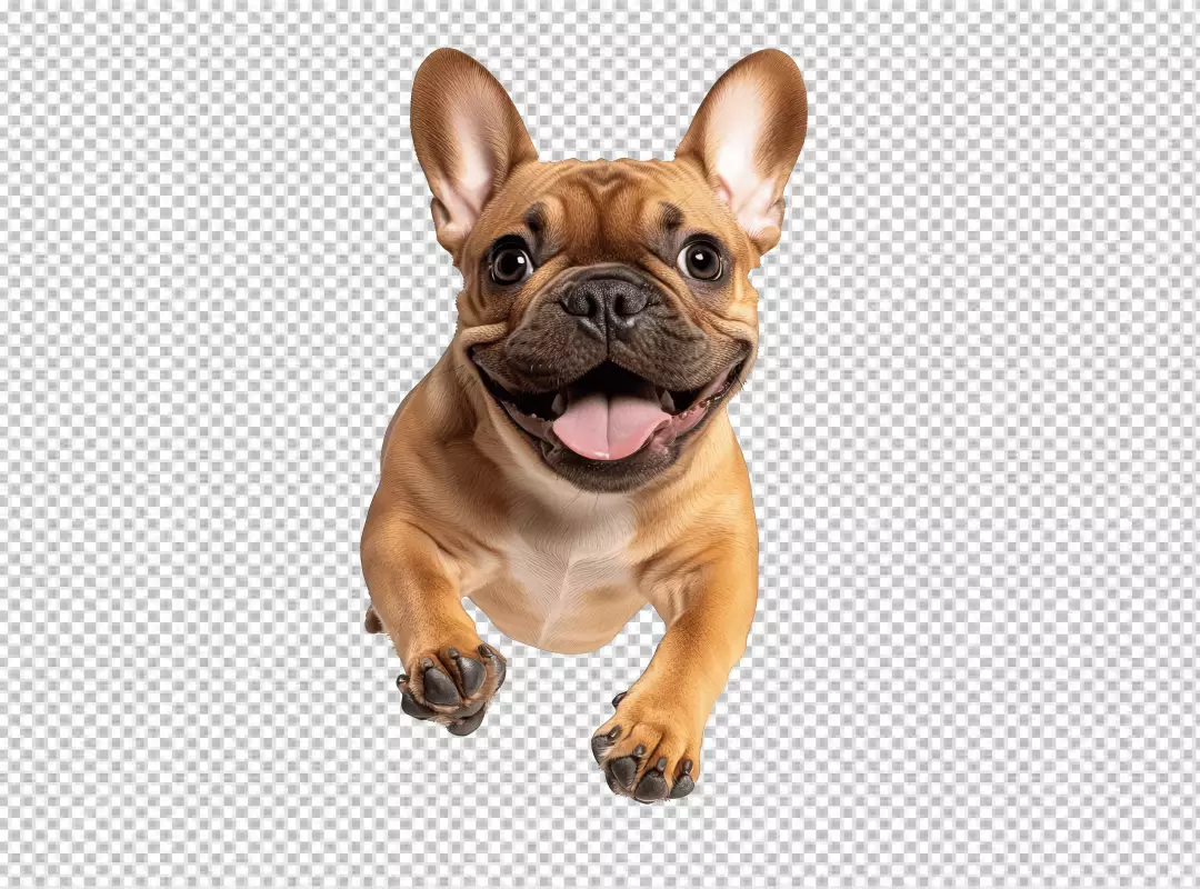 Joyful French Bulldog Puppy Leaping Towards Camera with Happy Expression