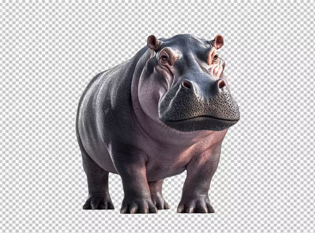 Powerful Hippopotamus Standing Front View PNG Cutout for Wildlife Design