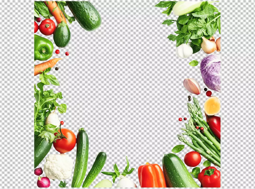 Colorful Fresh Organic Vegetables Frame Border PNG for Healthy Food Design