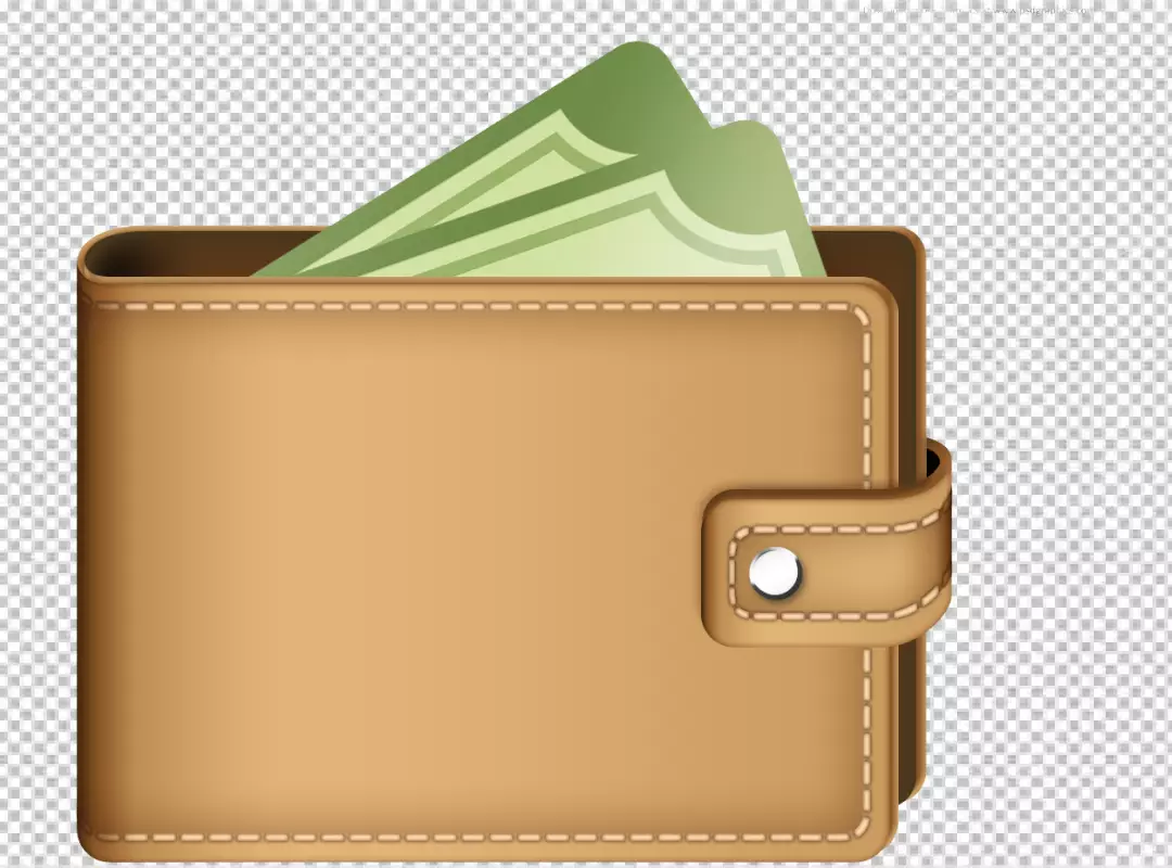 Stylish brown leather wallet with green cash inside financial savings illustration