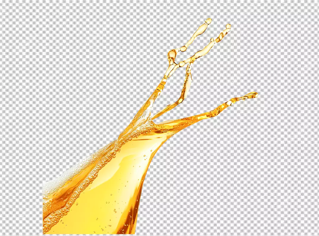 Dynamic Golden Liquid Splash in Motion with Refreshing Bubbles Transparent PNG Stock Image