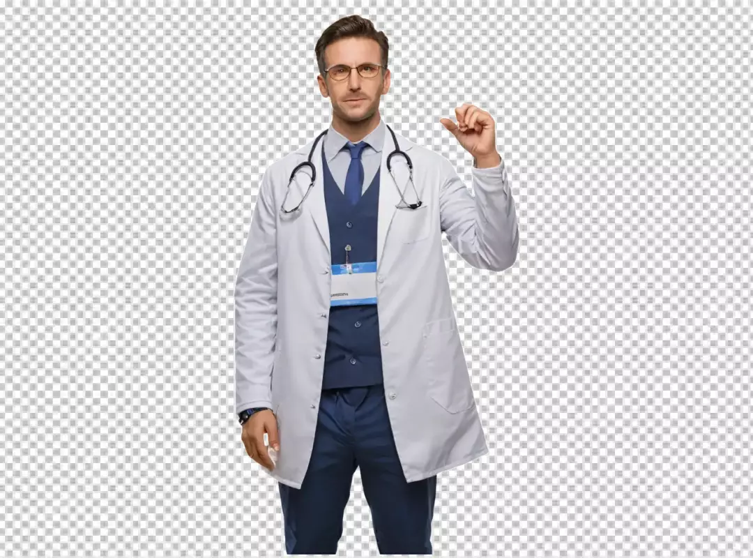 Professional Doctor Indicating Small Amount Gesture on White Background