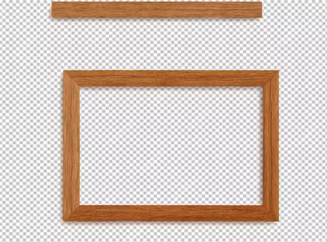 Empty Wooden Picture Frame and Rustic Timber Plank on White Background