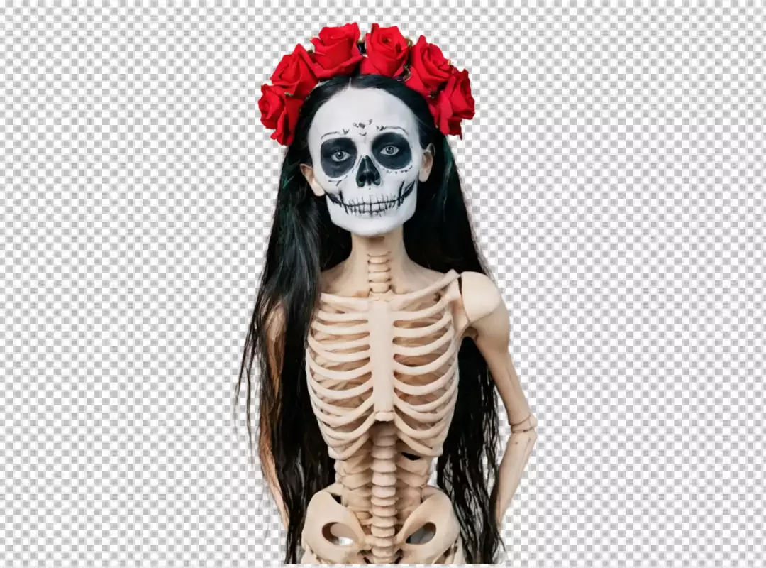 Día de Muertos Skeleton Figure with Red Roses and Sugar Skull Makeup
