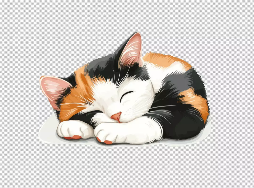 Cute Calico Cat Sleeping Peacefully PNG for Adorable Pet Designs