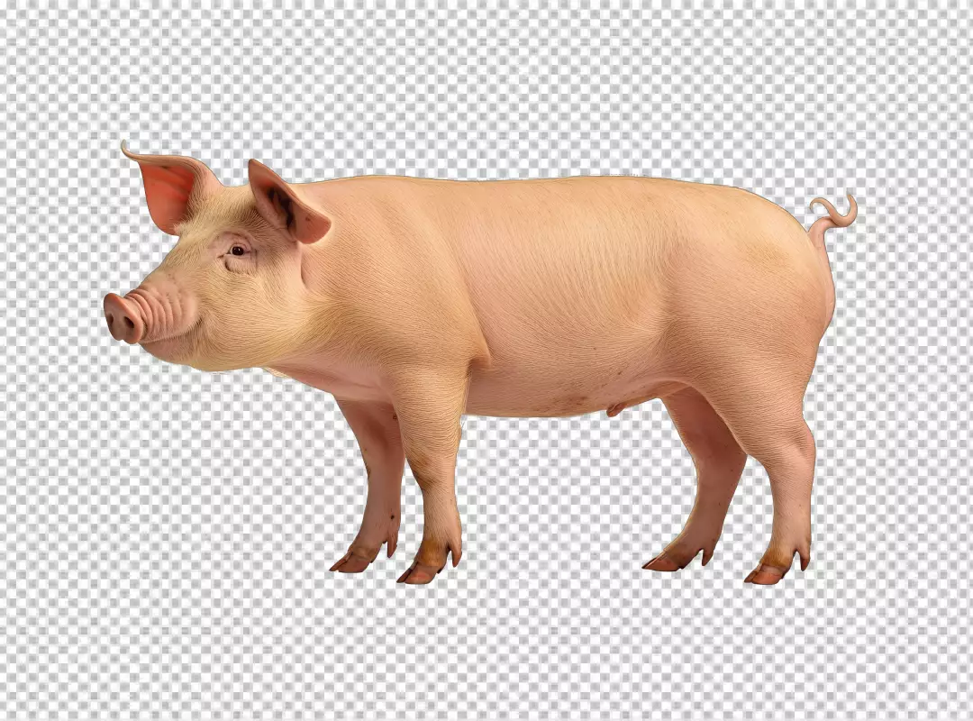 Domestic Pink Pig Standing PNG Cutout for Farm Animal Designs and Agricultural Projects