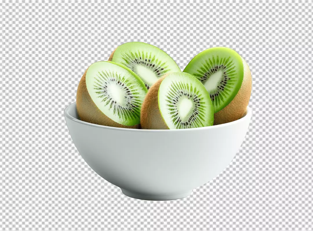 Fresh Sliced Kiwi Halves in White Bowl Healthy Fruit Snack Diet