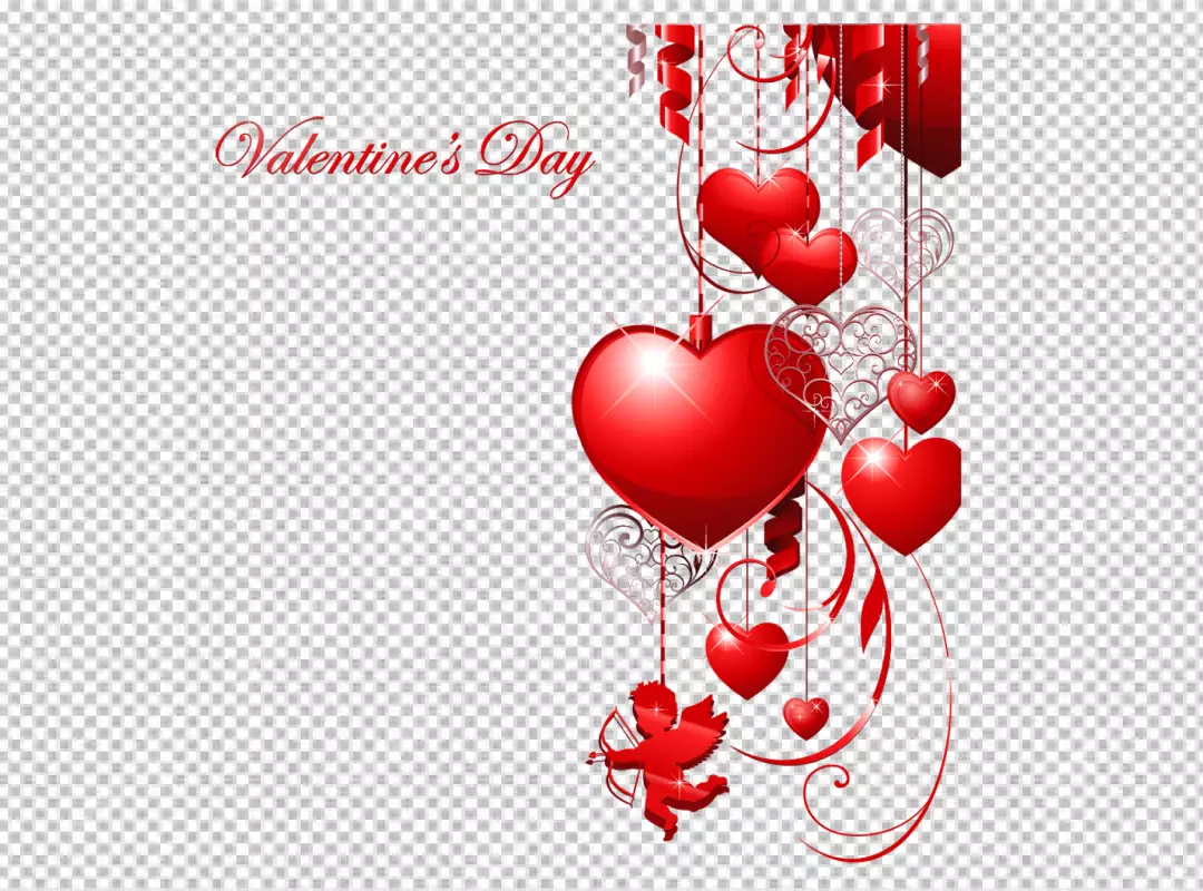 Free Premium PNG Valentine's Day decor with hearts and Cupid PNG images background