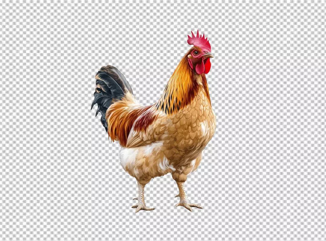 Proud Golden Brown Rooster with Vibrant Red Comb and Wattle Standing Tall 5232