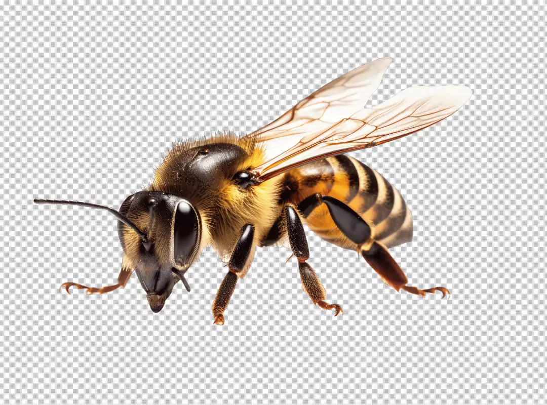 Detailed Macro Honey Bee PNG Cutout for Nature Designs