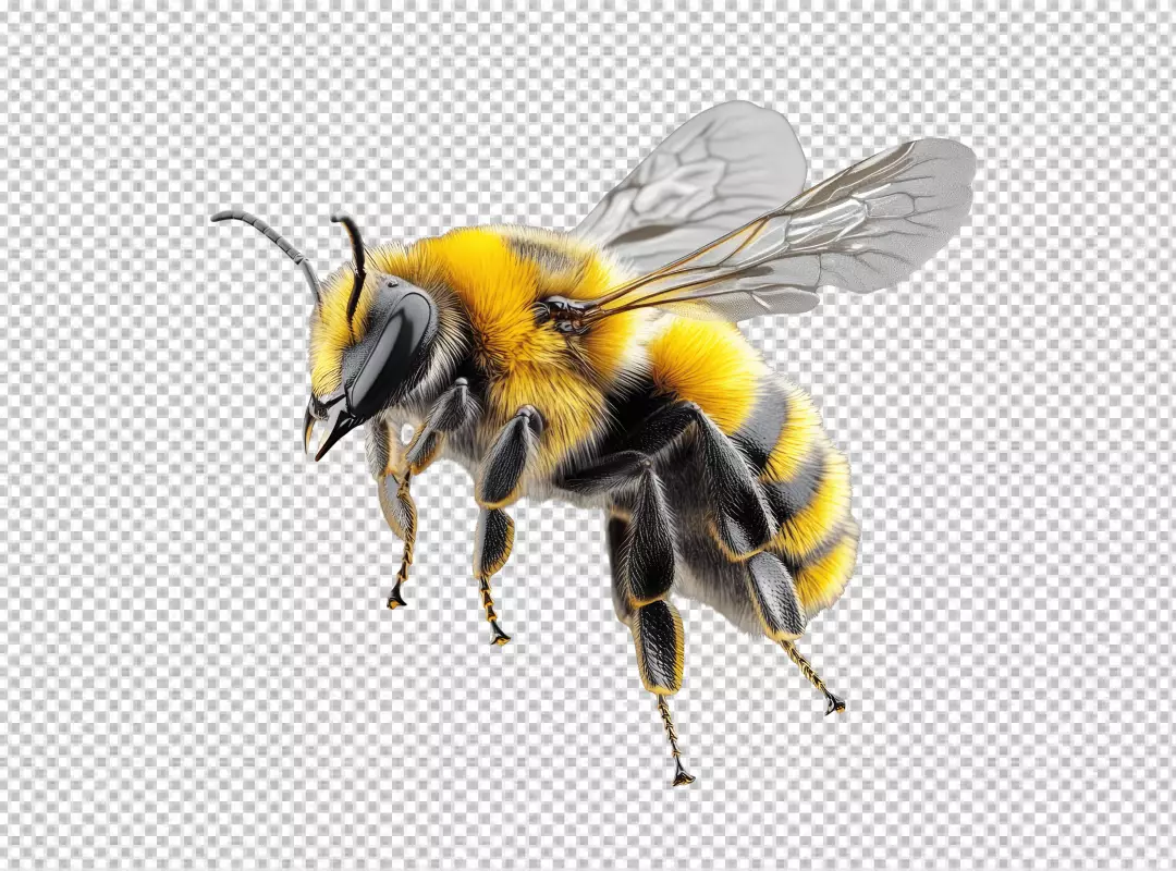 Detailed Flying Bumblebee PNG Cutout for Nature-Themed Projects
