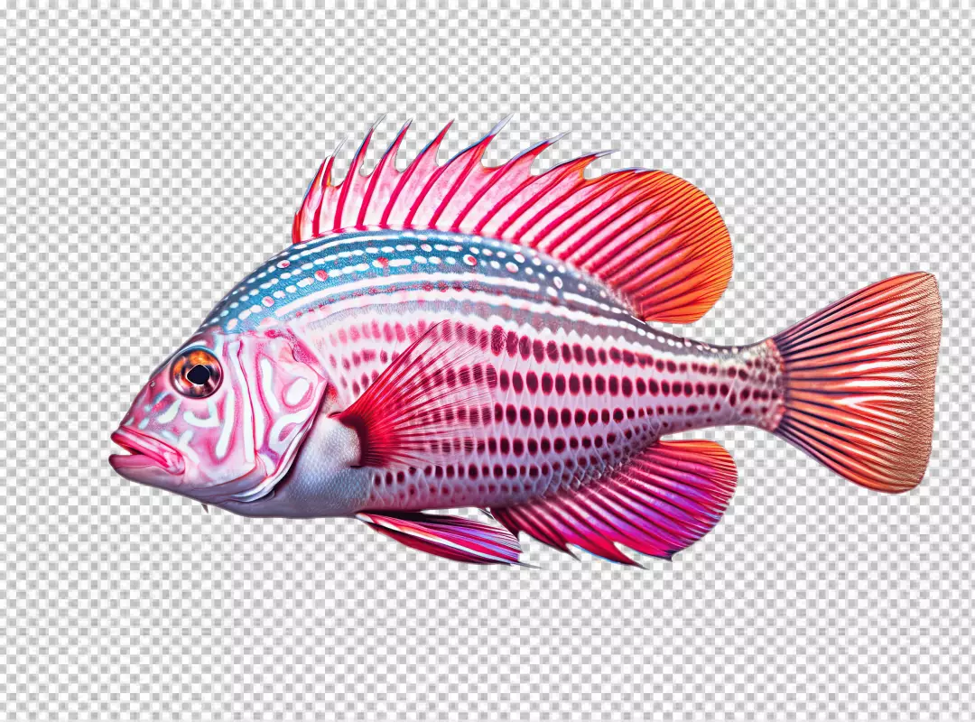 Vibrant Exotic Fish PNG with Striking Red and Blue Pattern for Aquatic Designs