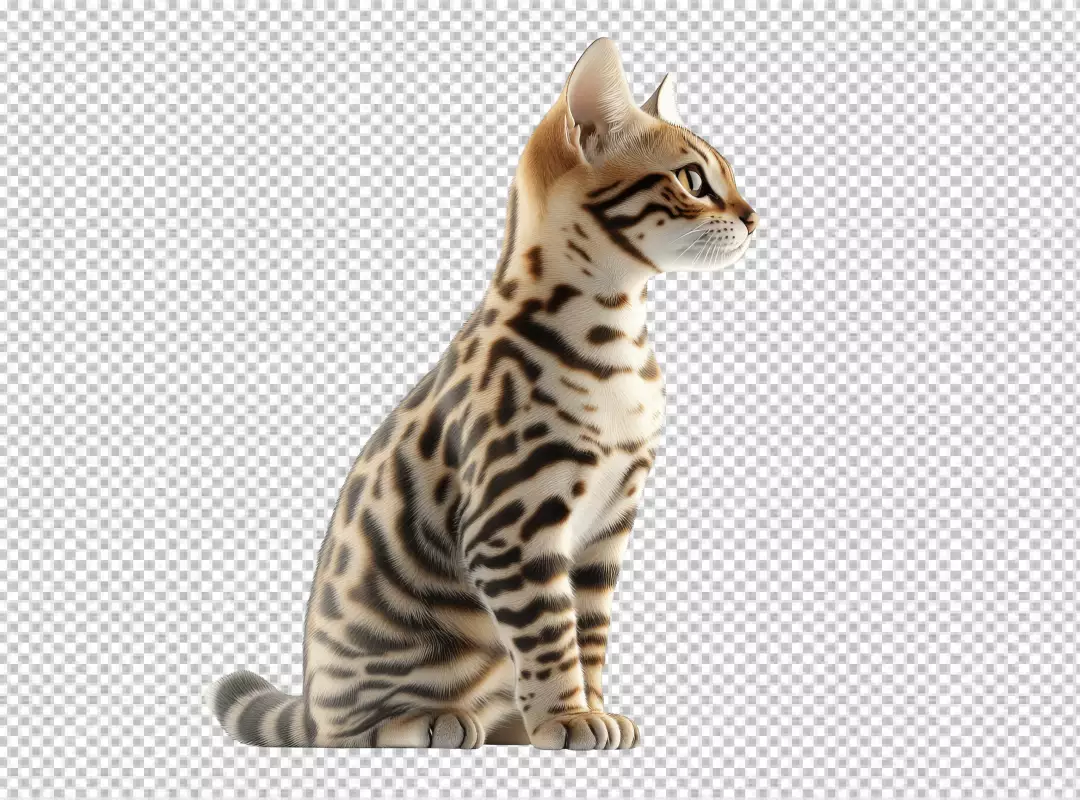 Realistic Bengal Cat Sitting PNG Cutout for Digital Design Projects