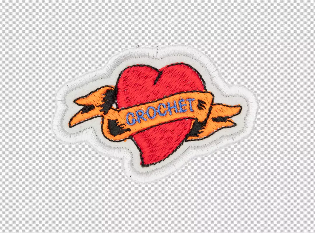 Vibrant Embroidered Heart Patch with 'Crochet' Banner for Craft Enthusiasts