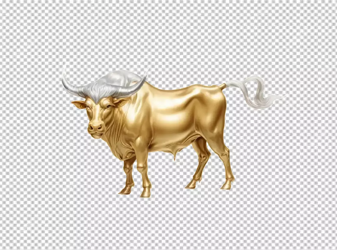 Golden Bull Statue with Silver Horns Symbolizing Financial Market Strength and Prosperity