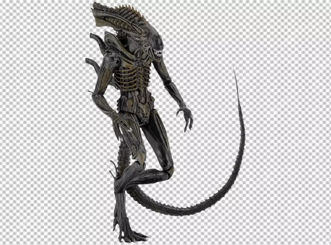 Free Premium PNG Detailed Brown Tinted Xenomorph Action Figure with Long Segmented Tail