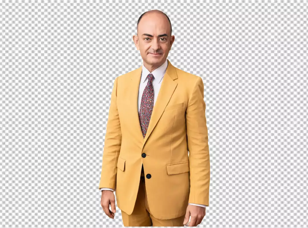 Confident Professional Man in Stylish Yellow Suit and Patterned Tie Portrait