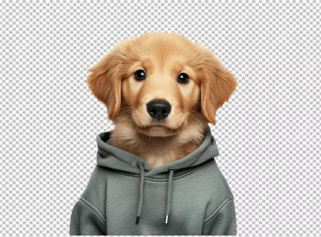 Adorable Golden Retriever Puppy Wearing Grey Hoodie Looking Directly at Camera