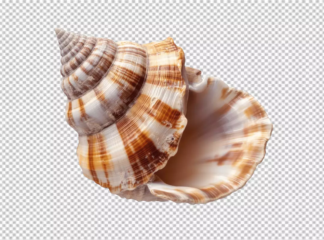 Beautiful Striped Spiral Seashell Ocean Decor Element PNG Cutout