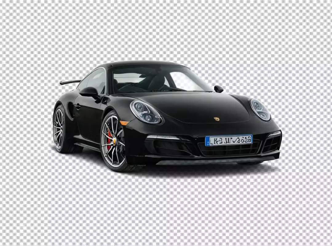 Front View of a Sleek Black Porsche 911 Turbo Sports Car Isolated