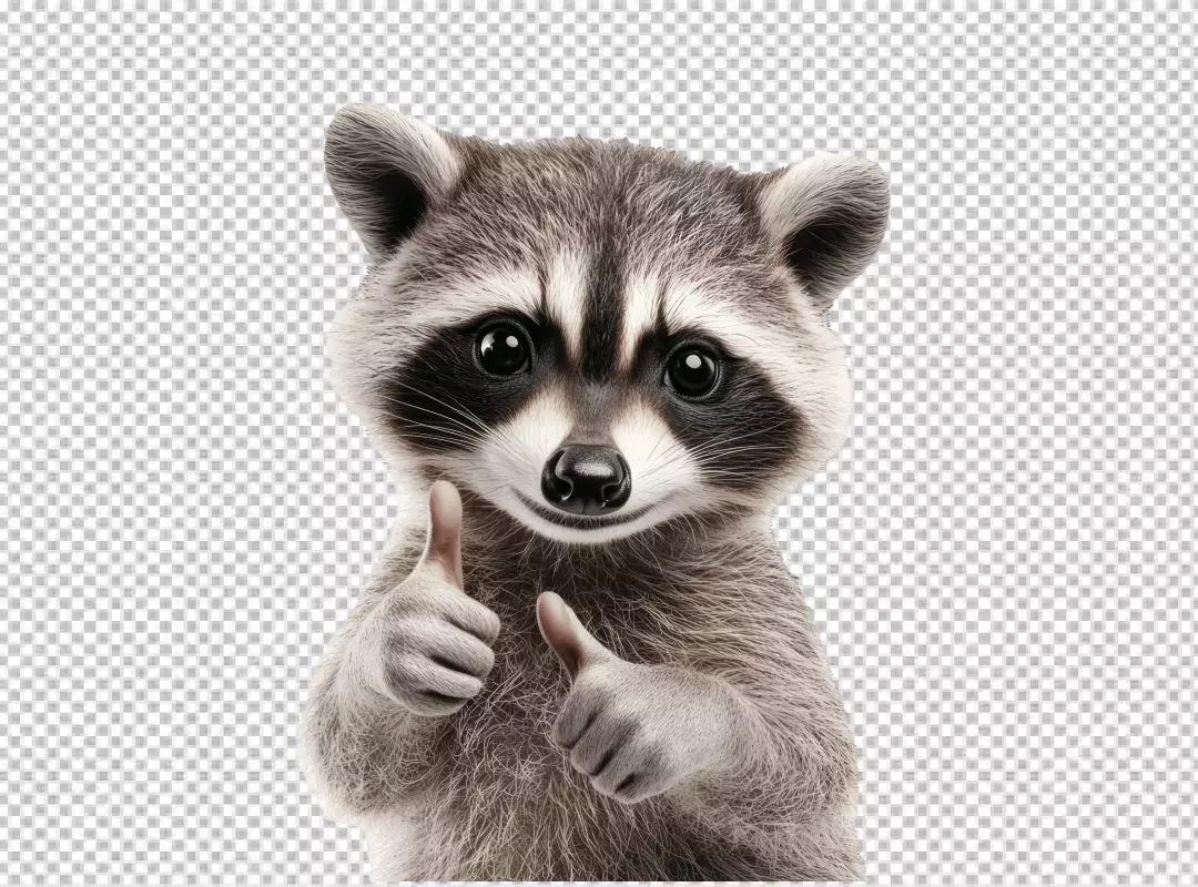 Adorable Raccoon Character Giving Thumbs Up Gesture PNG Cutout for Creative Projects