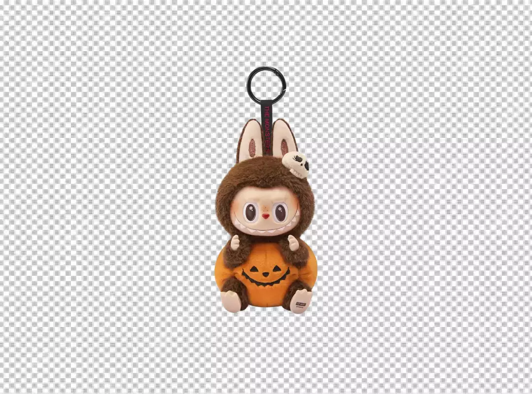 Adorable Brown Pop Mart Monster Plush Keychain in Festive Halloween Pumpkin Costume