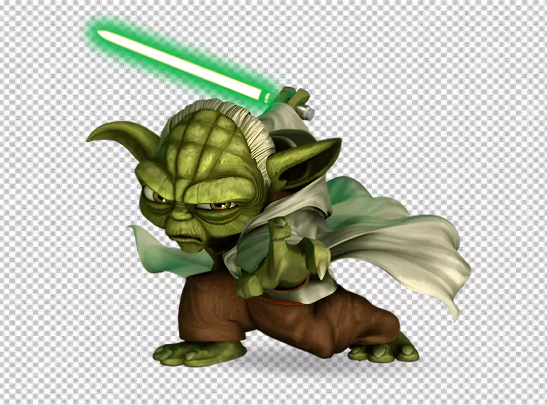 Free Premium PNG Animated Yoda Jedi Master with Green Lightsaber 6274