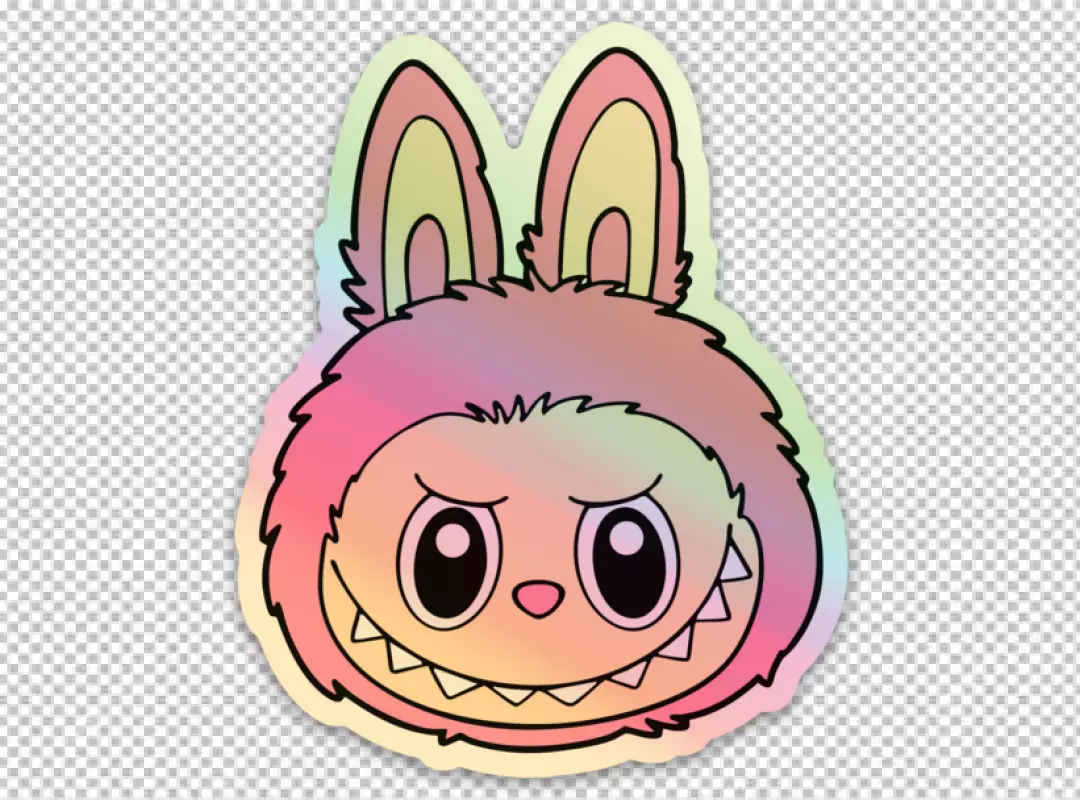 Gradient Cartoon Character Sticker with Bunny Ears and Toothy Smile