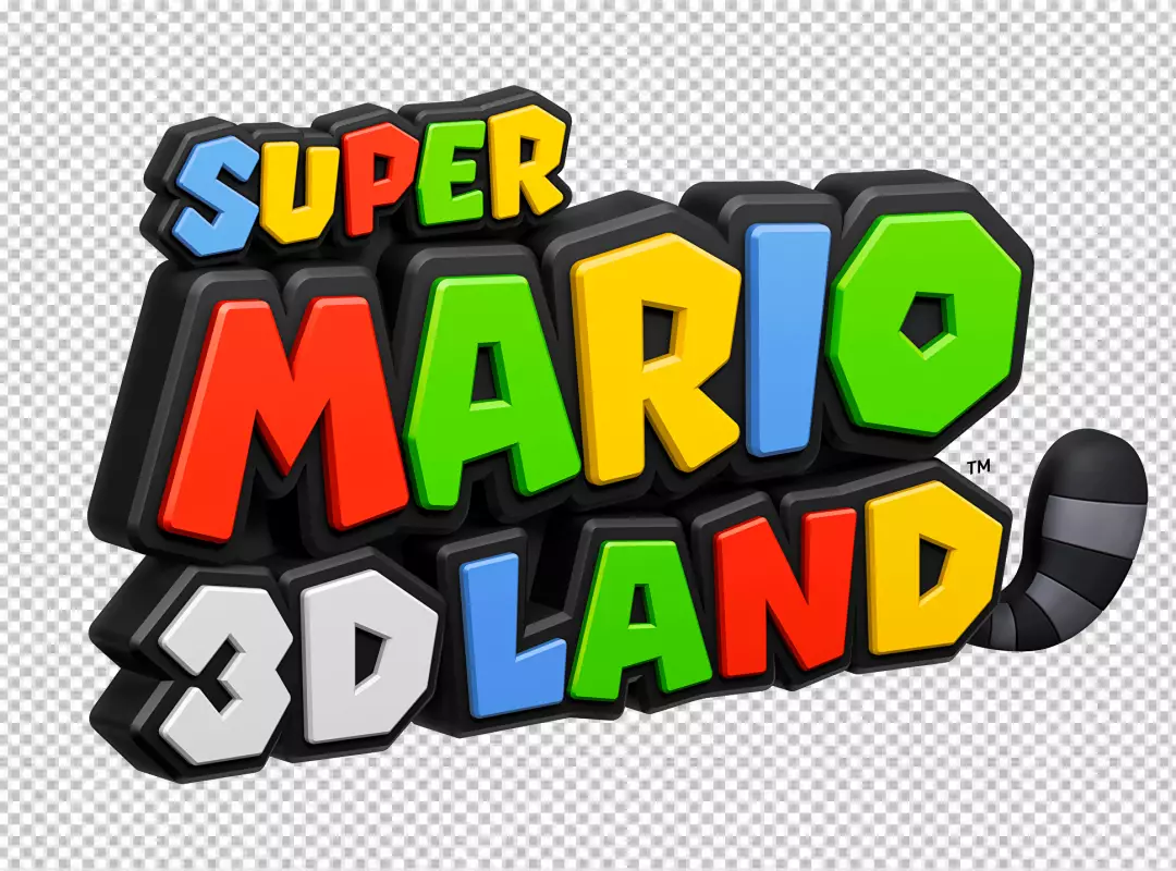 Vibrant 3D Super Mario 3D Land Logo with Tanooki Tail Graphic for Gaming