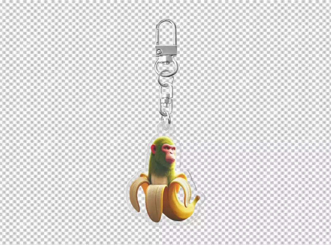 Whimsical Monkey Head in Banana Peel Keychain Accessory Design