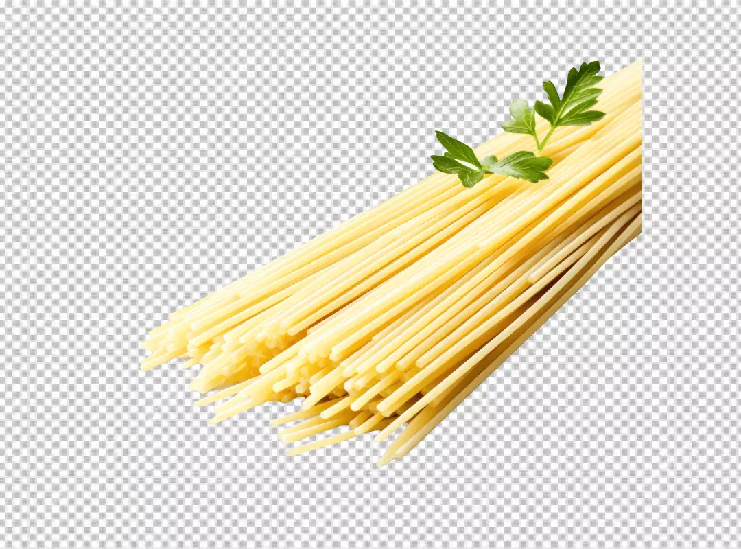 Raw Italian Spaghetti Pasta with Fresh Parsley Sprig Ready for Cooking