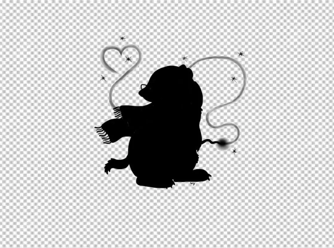 Whimsical Silhouette Creature with Glasses and Scarf Creating a Magical Heart with Stars