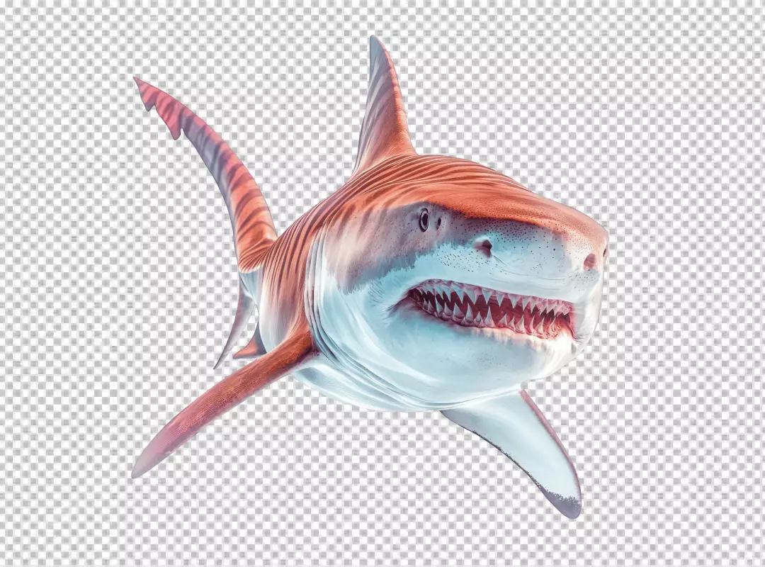 Dynamic Red Tiger Shark with Open Jaws and Sharp Teeth PNG