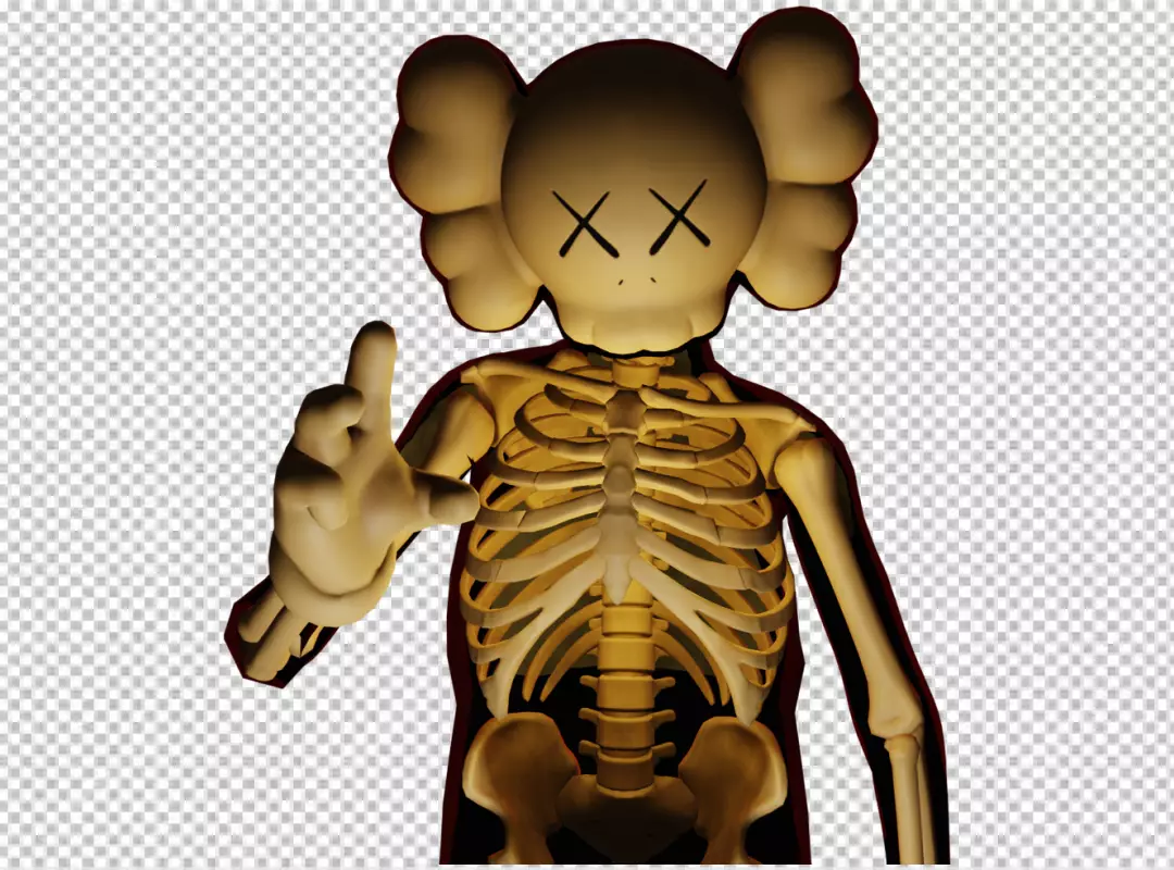Stylized Art Toy Skeleton Figure with Iconic 'XX' Eyes Reaching Out in 3D Render