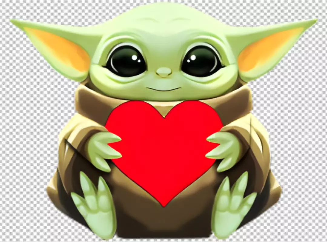 Free Premium PNG Adorable Grogu Character Holding Red Heart
