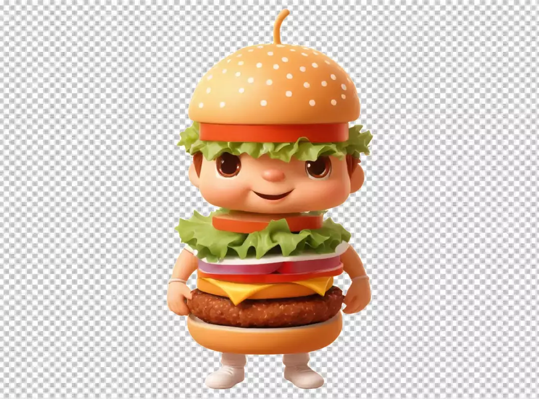 Adorable 3D Hamburger Character Mascot with a Friendly Smile on White