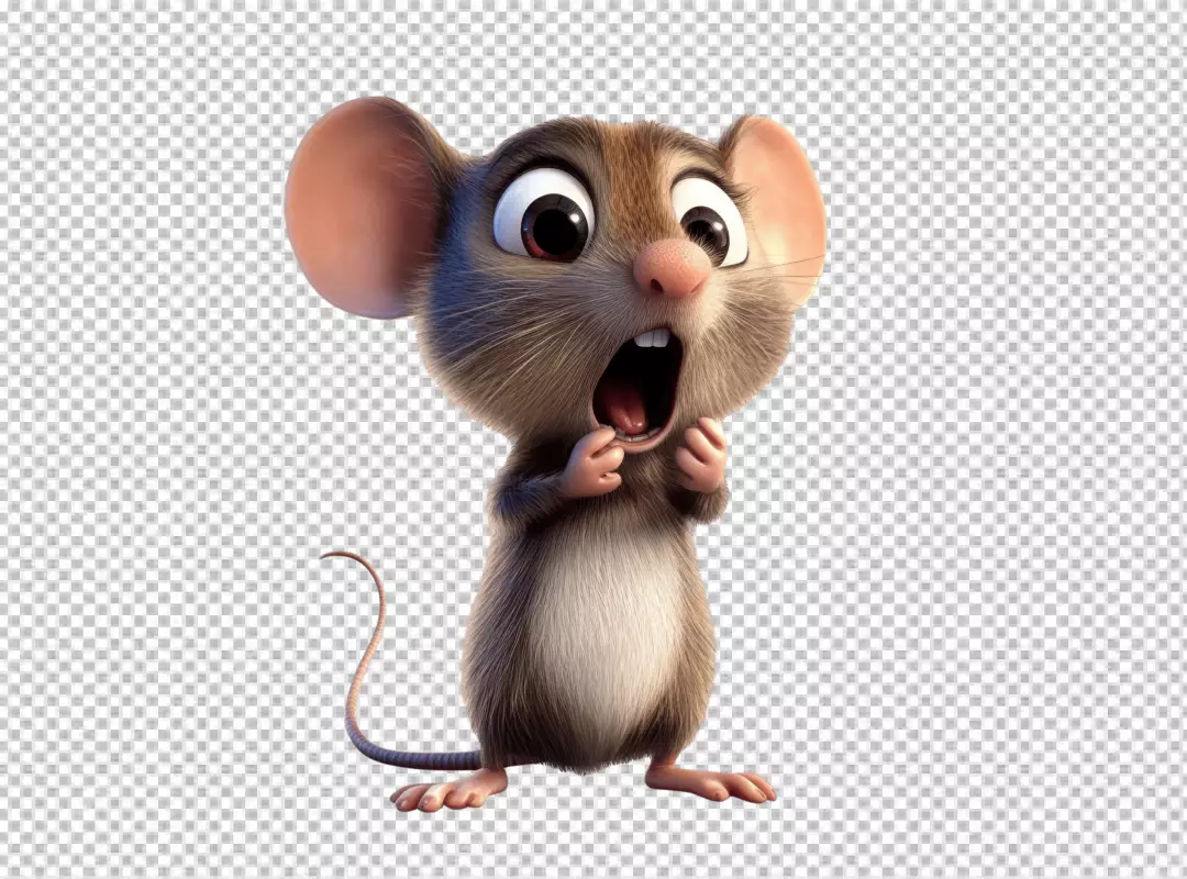 Cute Scared Cartoon Mouse Expressing Shock and Surprise Adorable Animal Character Design