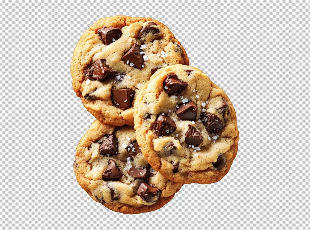 Delicious Chocolate Chip Cookies with Sea Salt Flakes Homemade Baking Snack PNG