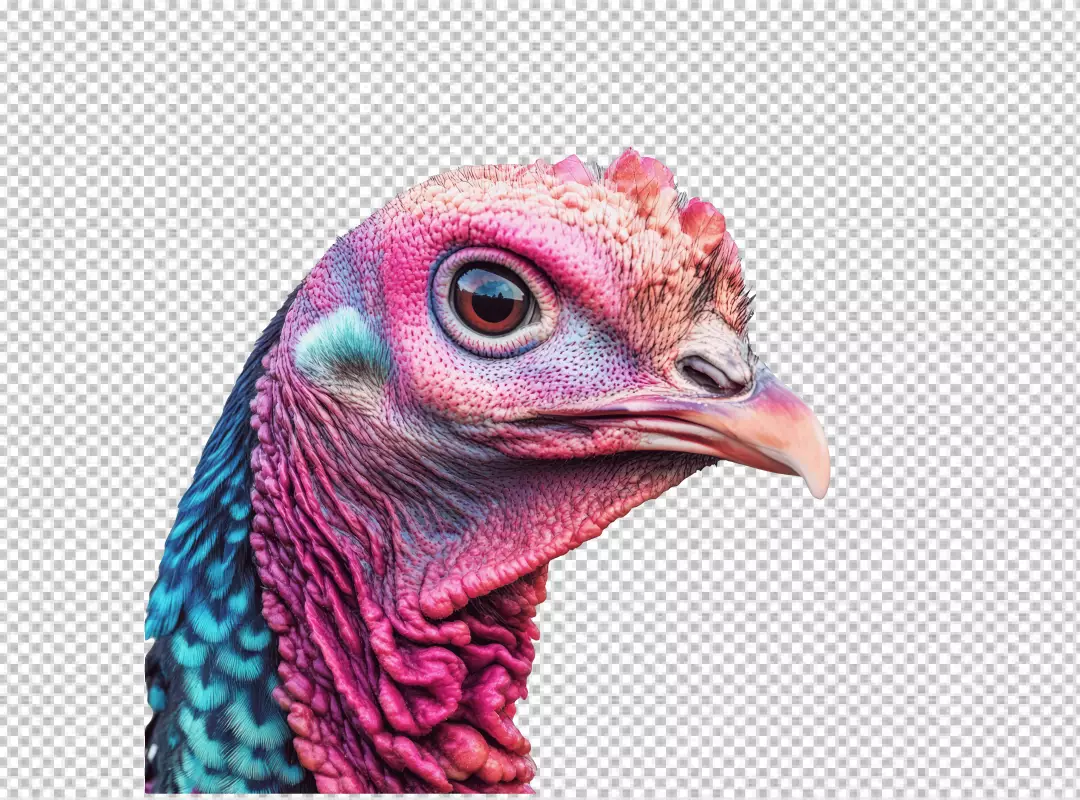 Vibrant Colorful Turkey Head Close-Up PNG Cutout for Festive Designs and Educational Projects