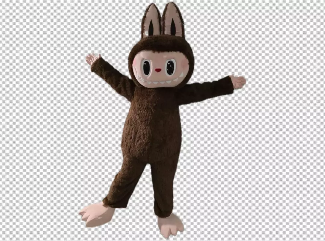 Cute Brown Fluffy Monster Character with Bunny Ears and Playful Grin