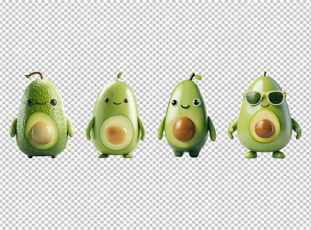 Adorable Cartoon Avocados with Happy Faces for Food Designs
