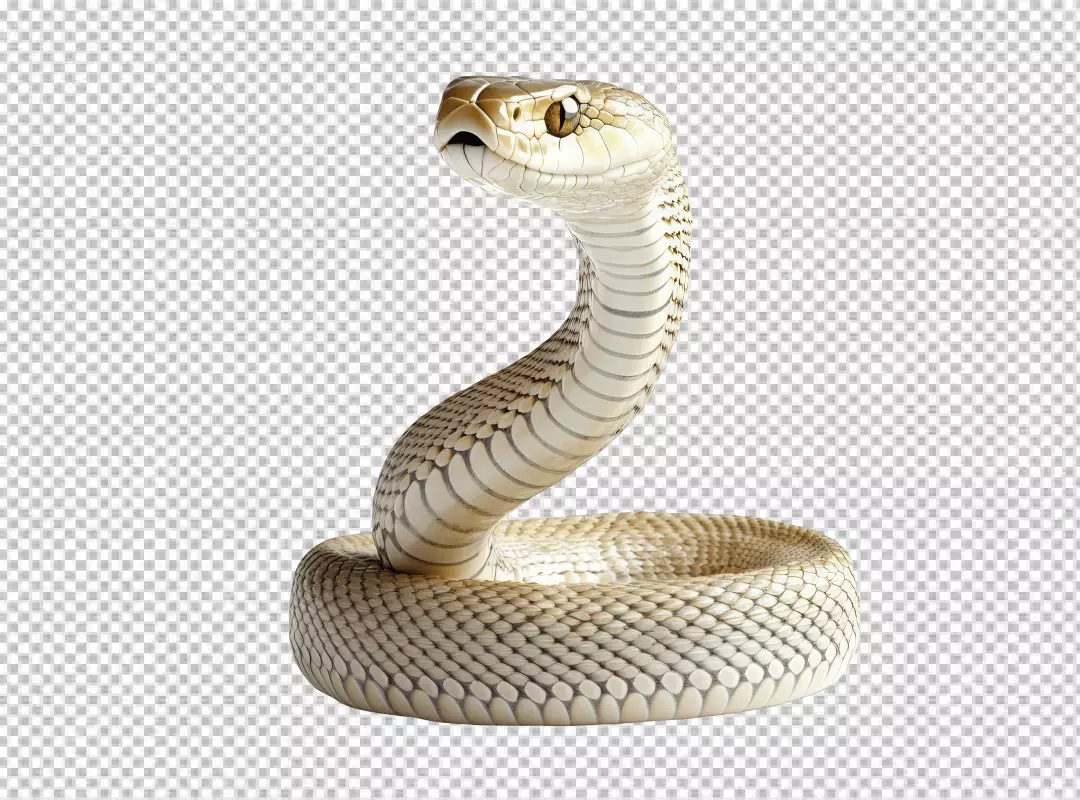Realistic Light Brown Cobra Snake Coiled Head Raised High-Quality PNG Cutout