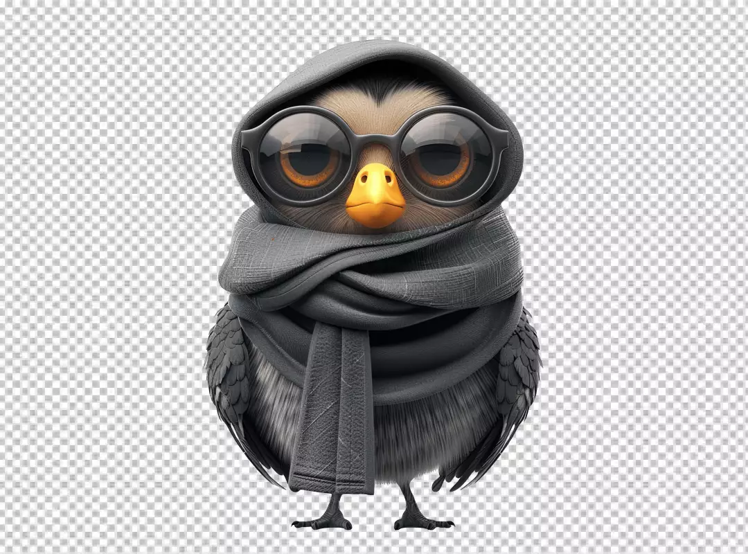 Cute Cartoon Owl Character Wearing Stylish Glasses and Cozy Hoodie Scarf